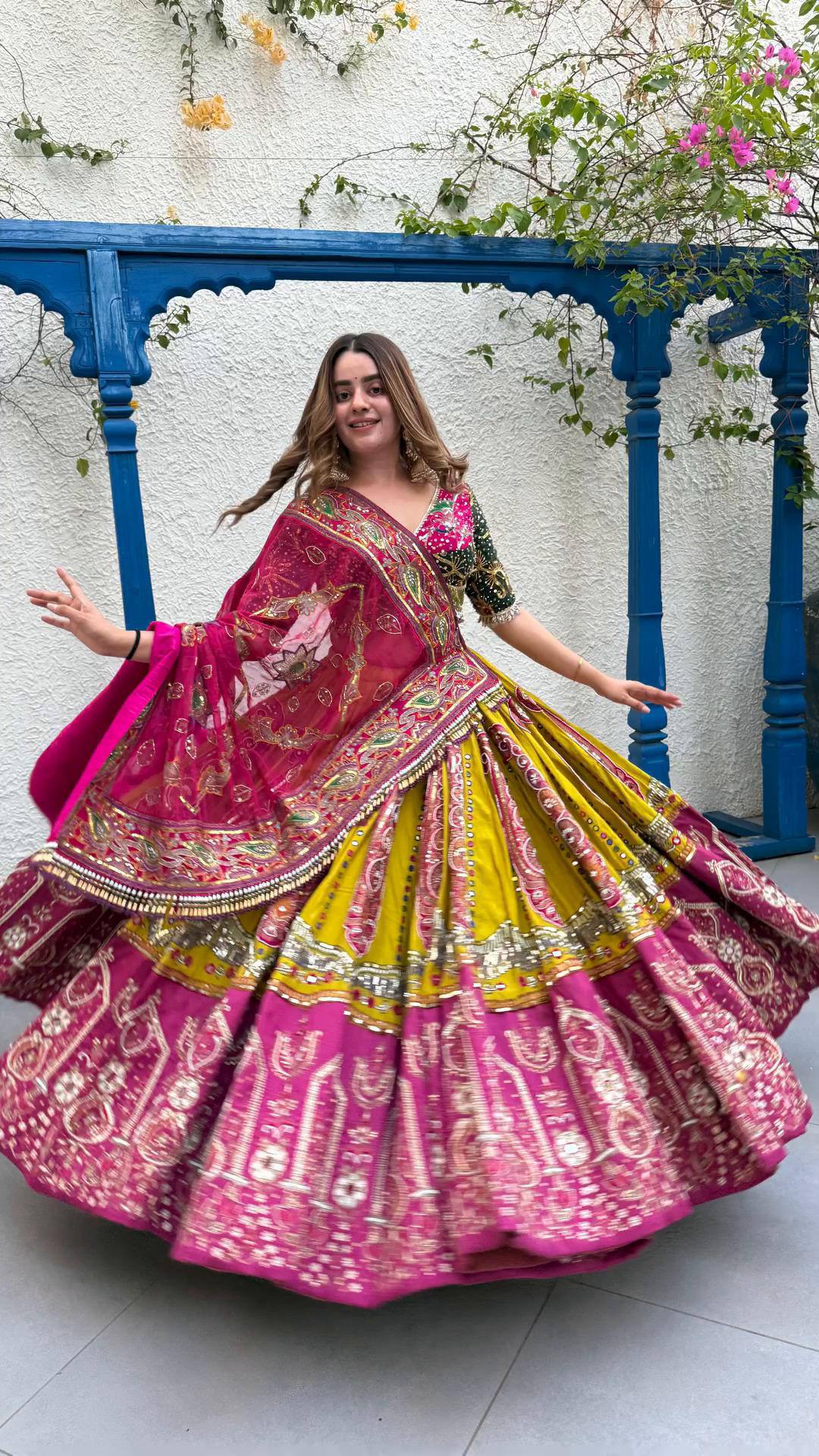 Banjaran Beauty Mustard & Rani Pink Navratri Special Chaniya Choli