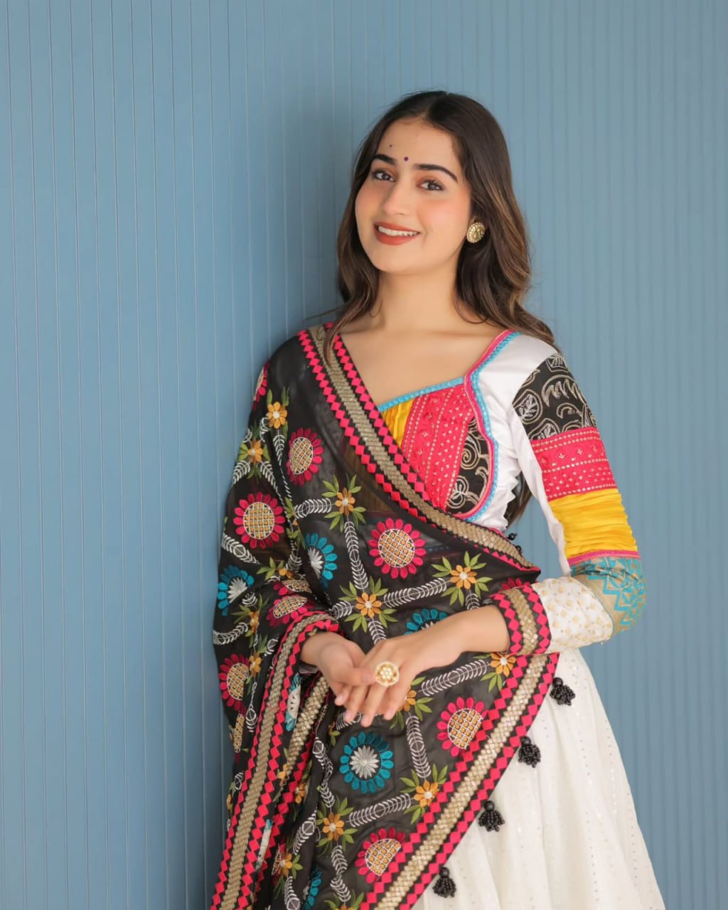 Folk Swirl Couture Heavy Flare White Navratri Lehenga