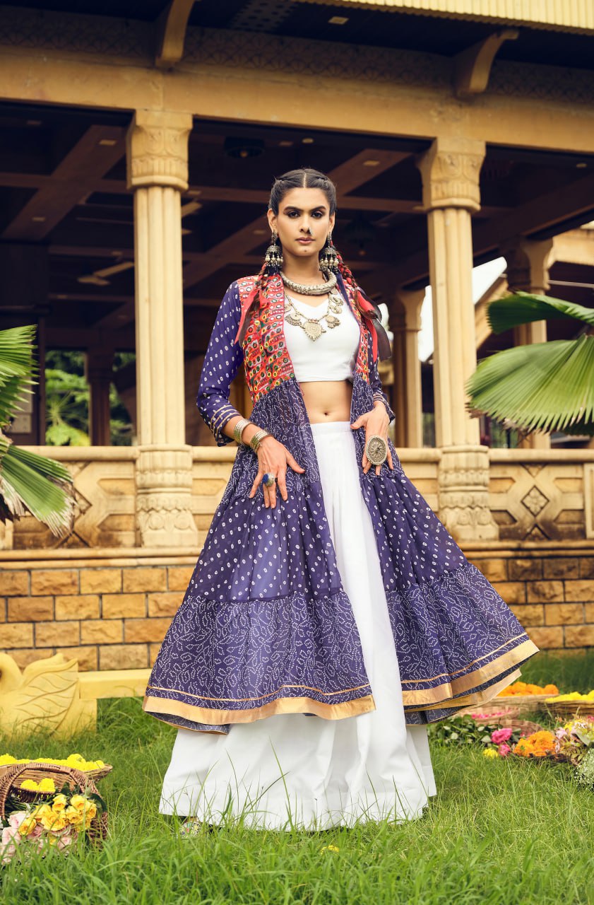 Folk Flares Ethnic Bandhani Shrug-Style Long Jacket