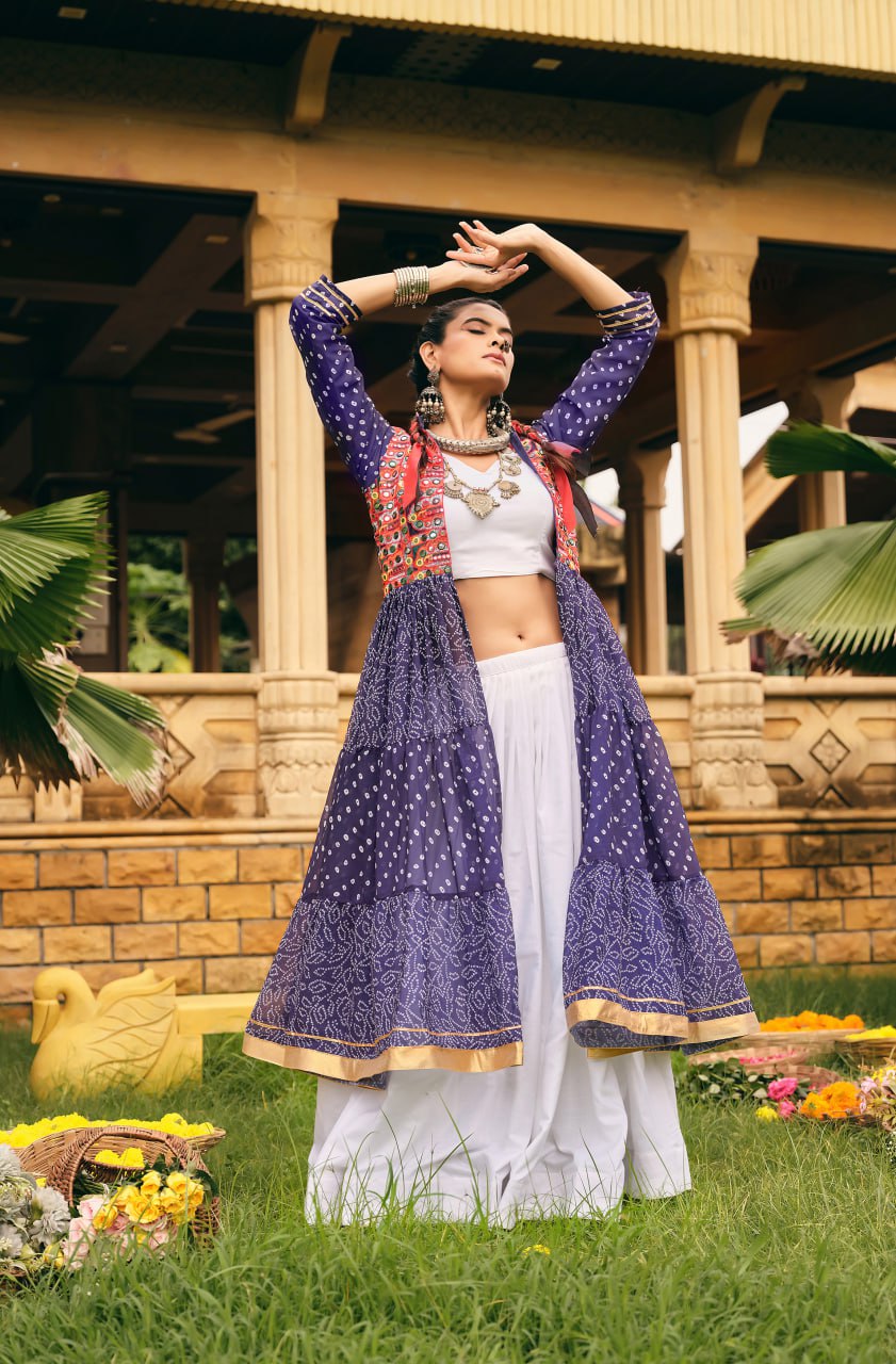 Folk Flares Ethnic Bandhani Shrug-Style Long Jacket