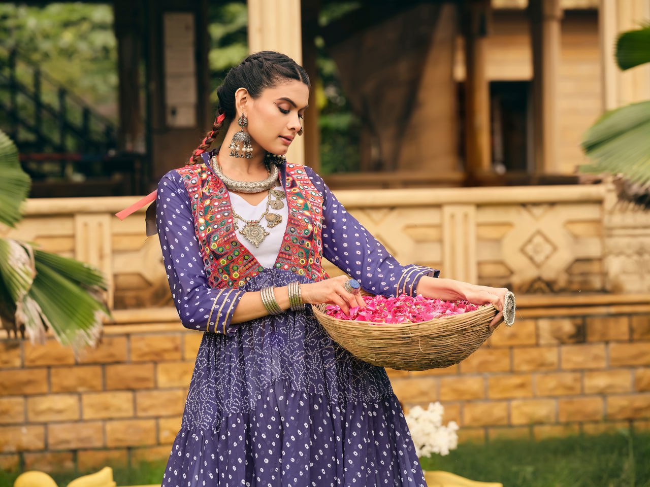 Folk Flares Ethnic Bandhani Shrug-Style Long Jacket