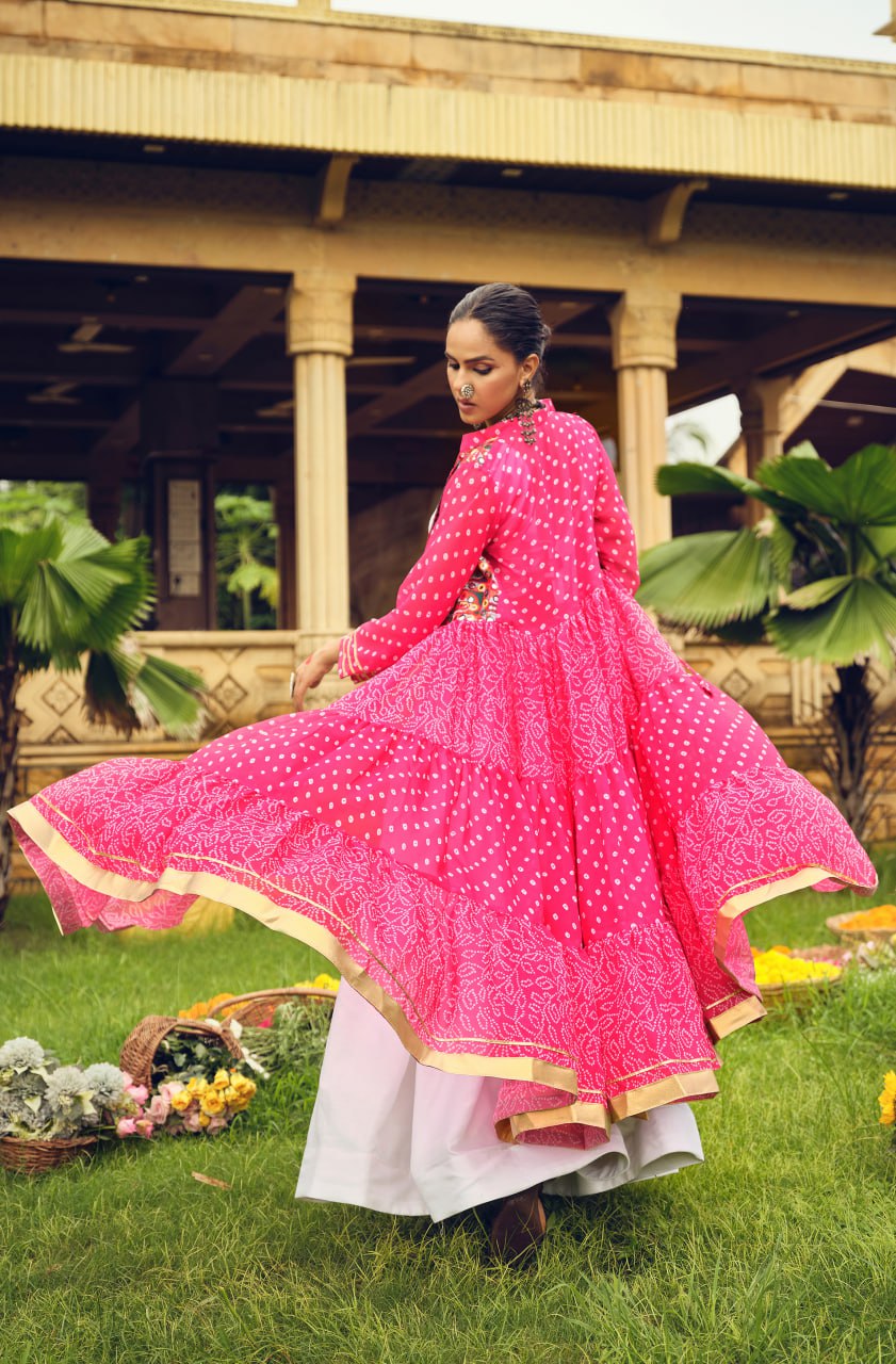 Folk Flares Ethnic Bandhani Shrug-Style Long Jacket