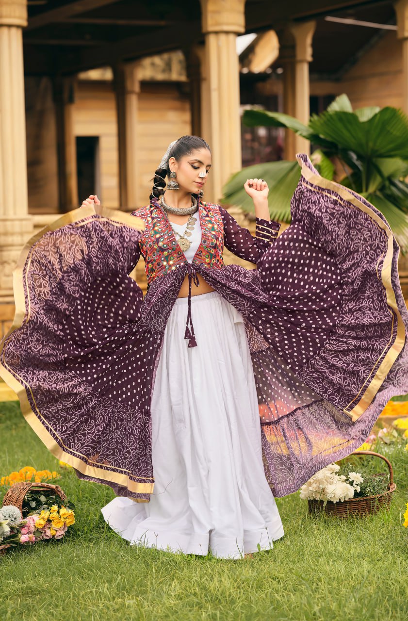 Folk Flares Ethnic Bandhani Shrug-Style Long Jacket