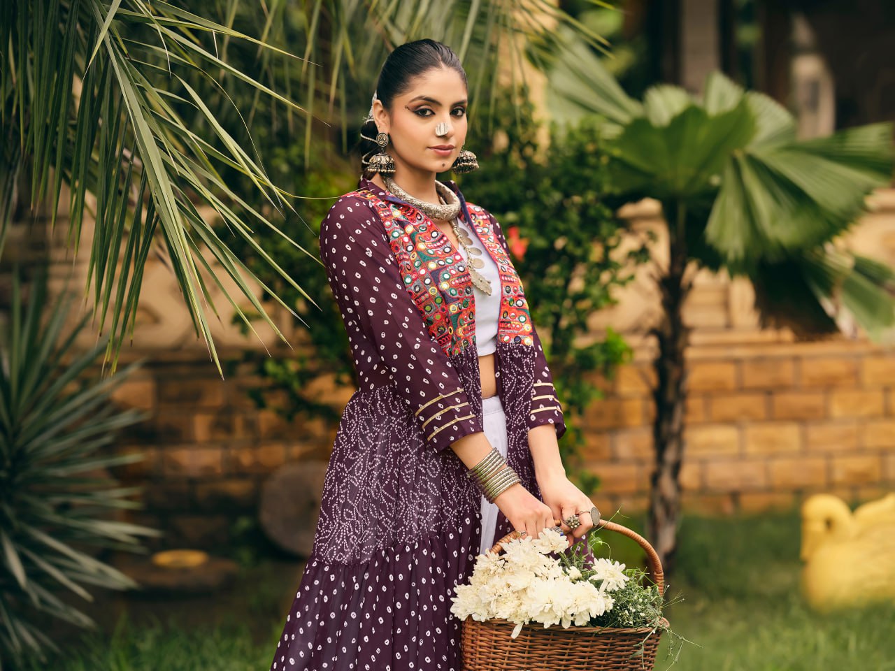 Folk Flares Ethnic Bandhani Shrug-Style Long Jacket