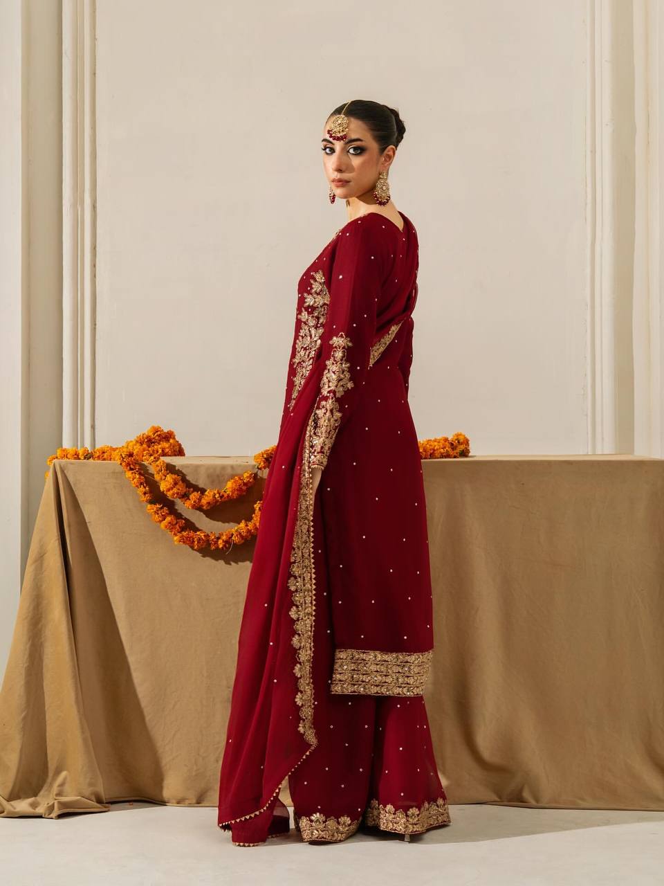 Gulzaar Deep Maroon Pakistani Gharara Suit