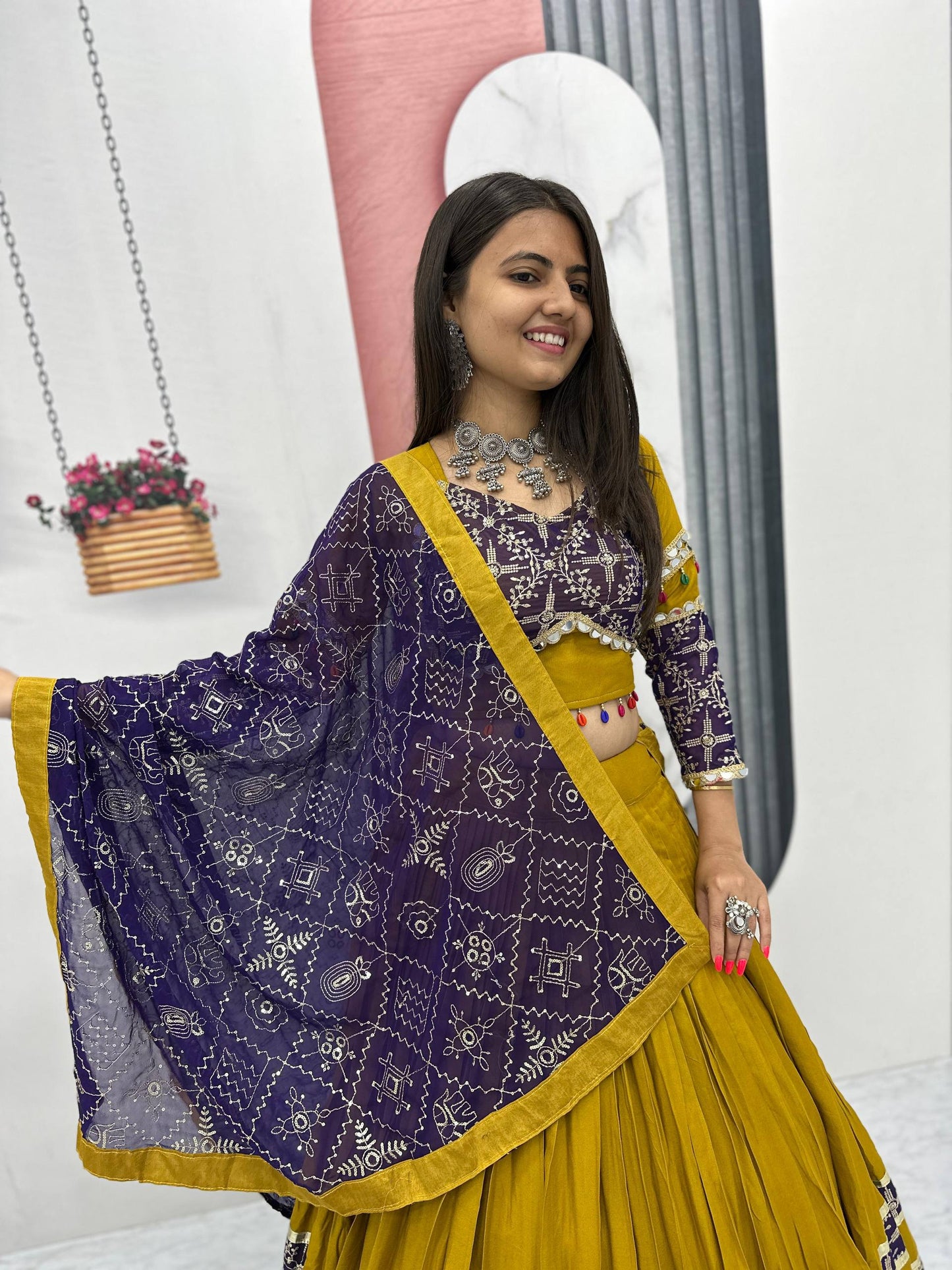 Gulban Mustard Kalidar Lehenga with Bandhani Blouse & Dupatta