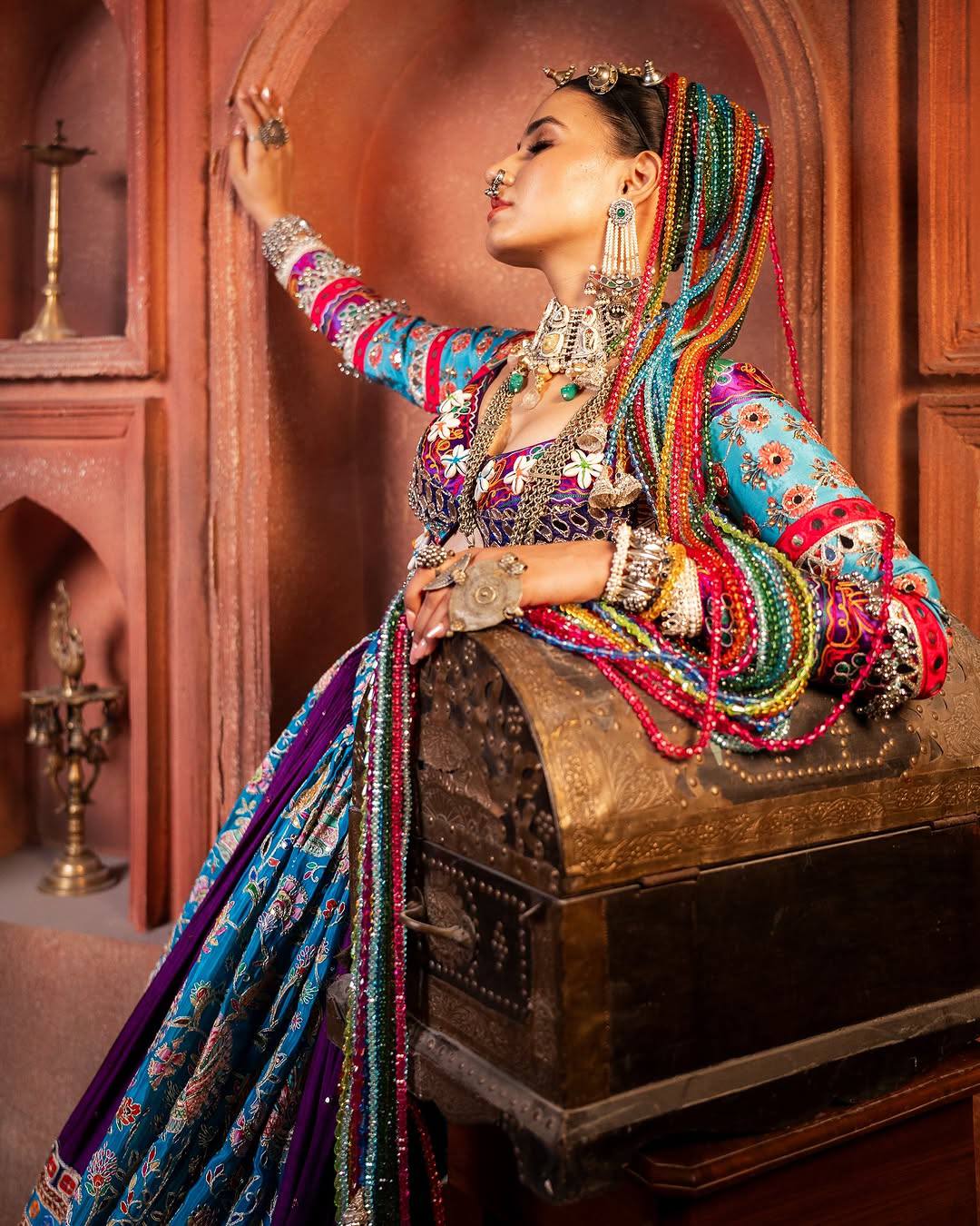 Pankhudi Navratri Special Ghaghra with Multicolor Kalidar Flare Lehenga Choli