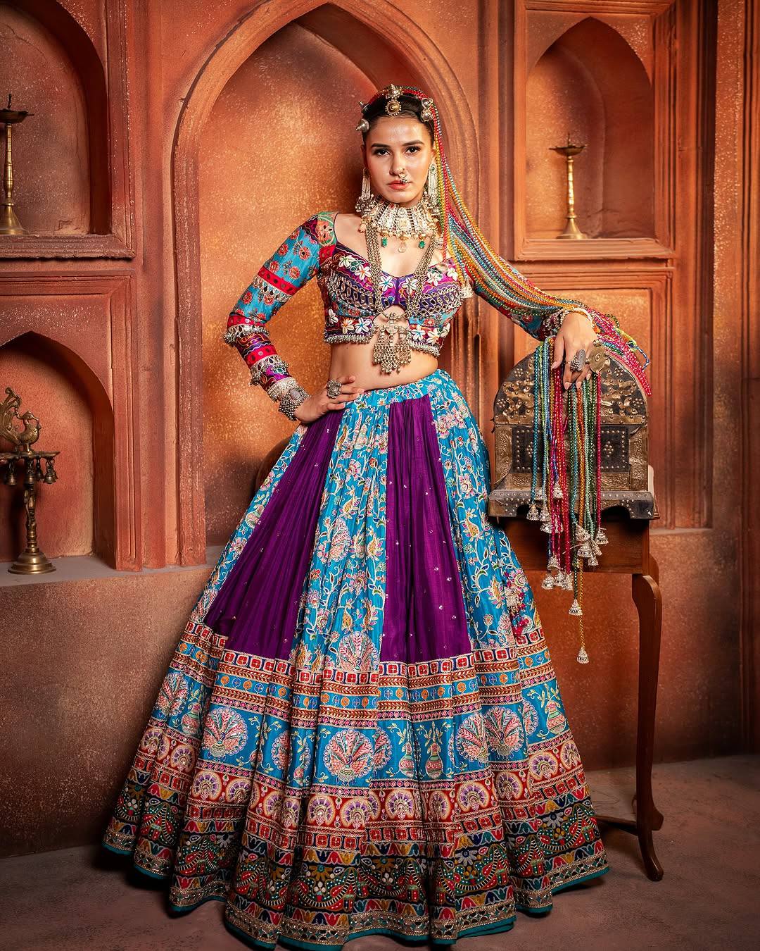 Pankhudi Navratri Special Ghaghra with Multicolor Kalidar Flare Lehenga Choli