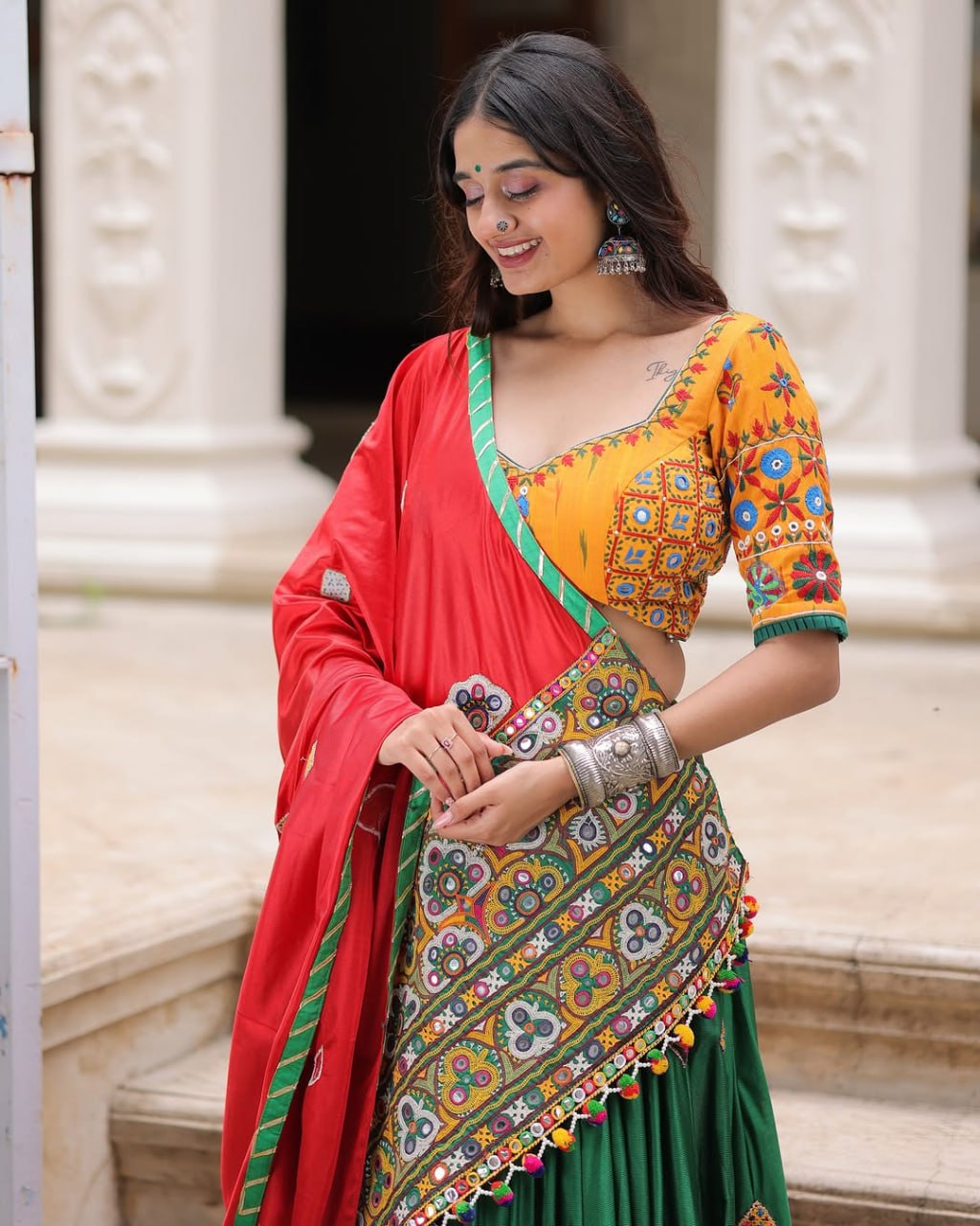 Vintage Rajwadi Style Mirror Embroidery Lehenga Choli