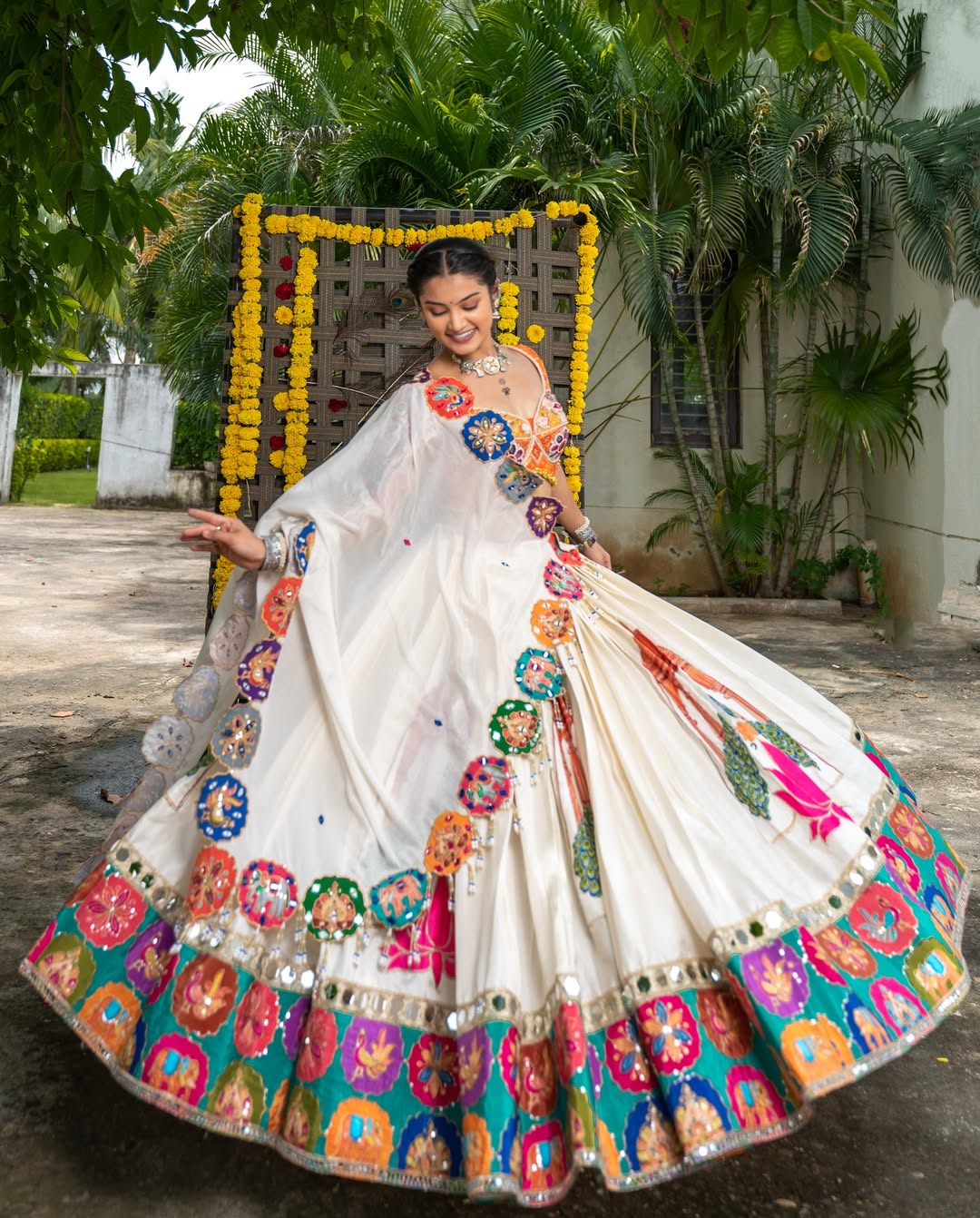 Navratri Rayon White Lehenga Choli With Dupatta