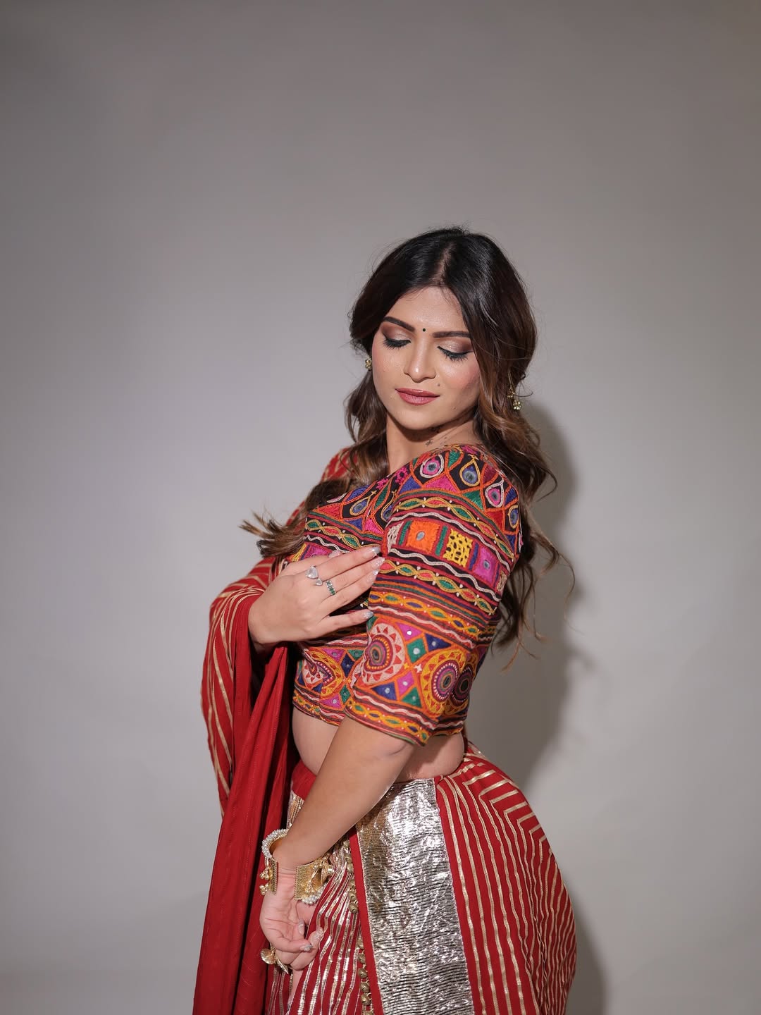 Rich Maroon Chaniya Choli with Golden Toi Work And Traditional Kachhi Blouse