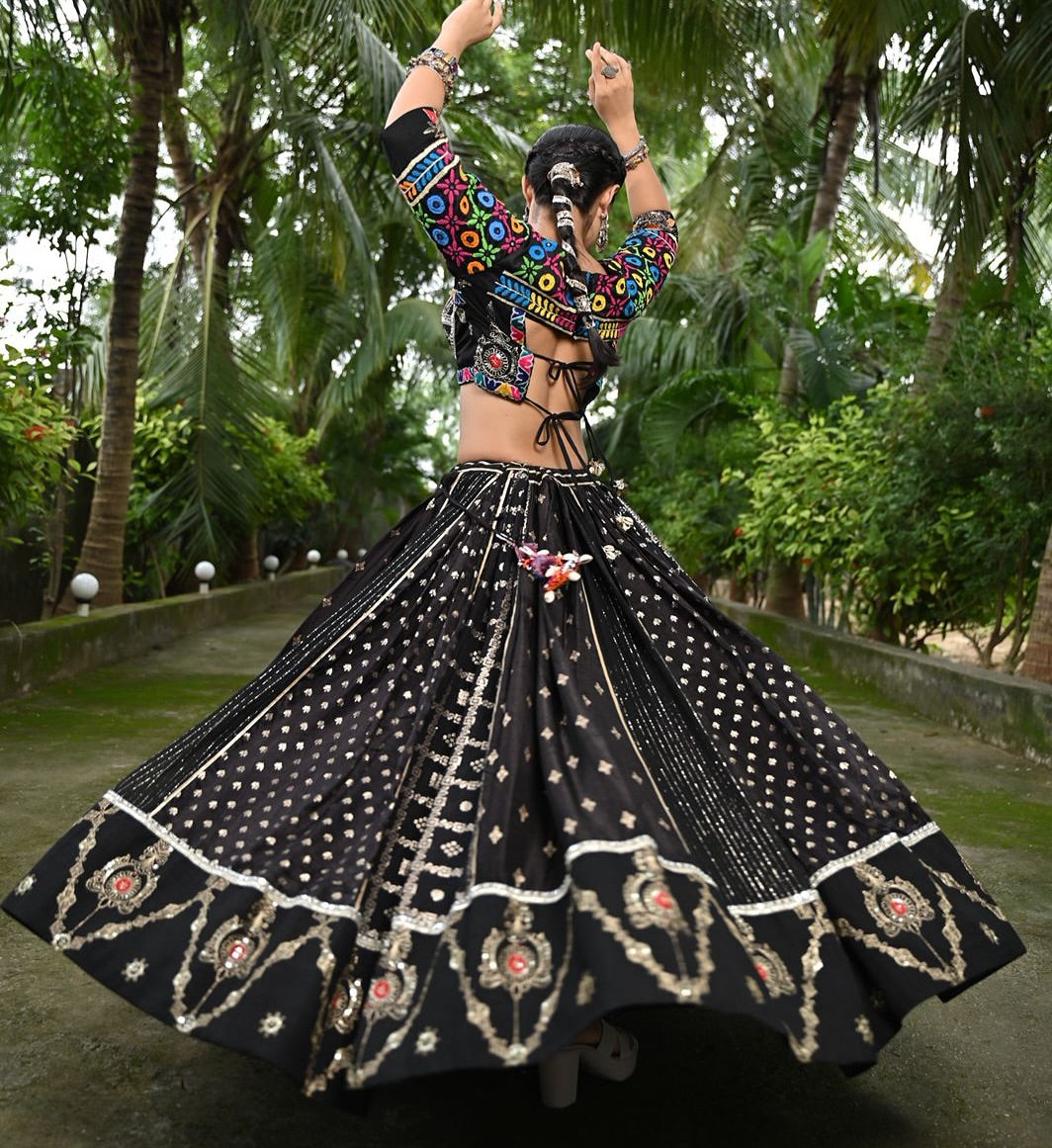 Royal Mirror Magic: Boho Black Lehenga Set