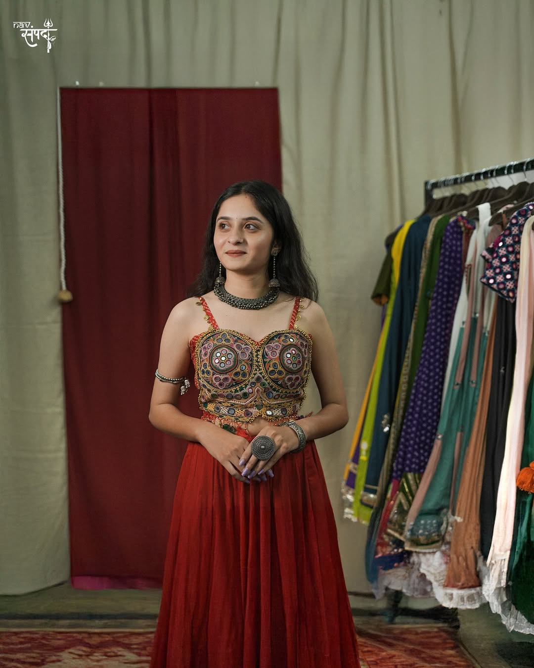 Royal Mirror Magic: Red Lehenga Set