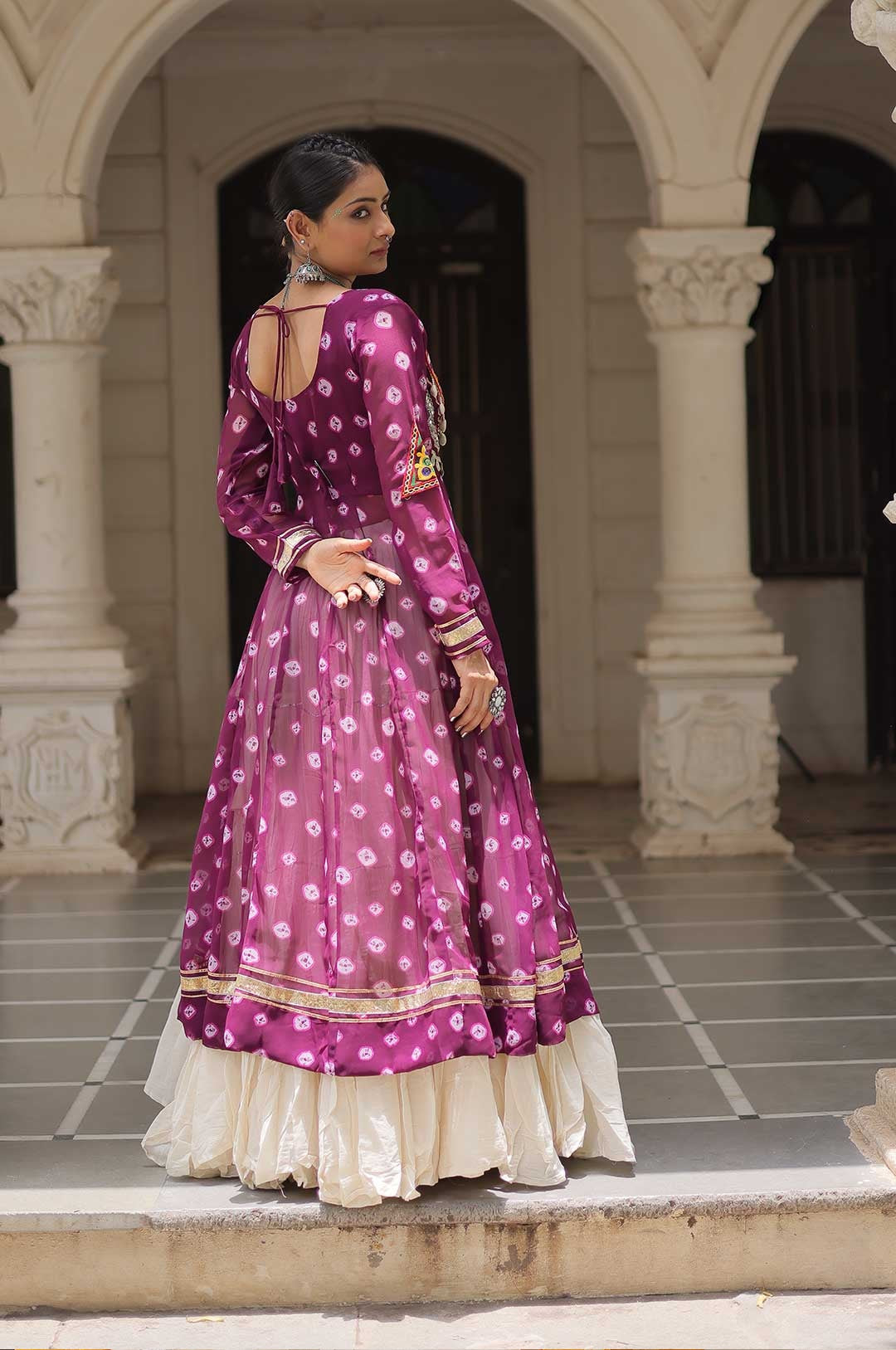Cotton Handwork Mirror Bandhani Kurti With Lehenga for Navratri Celebrations