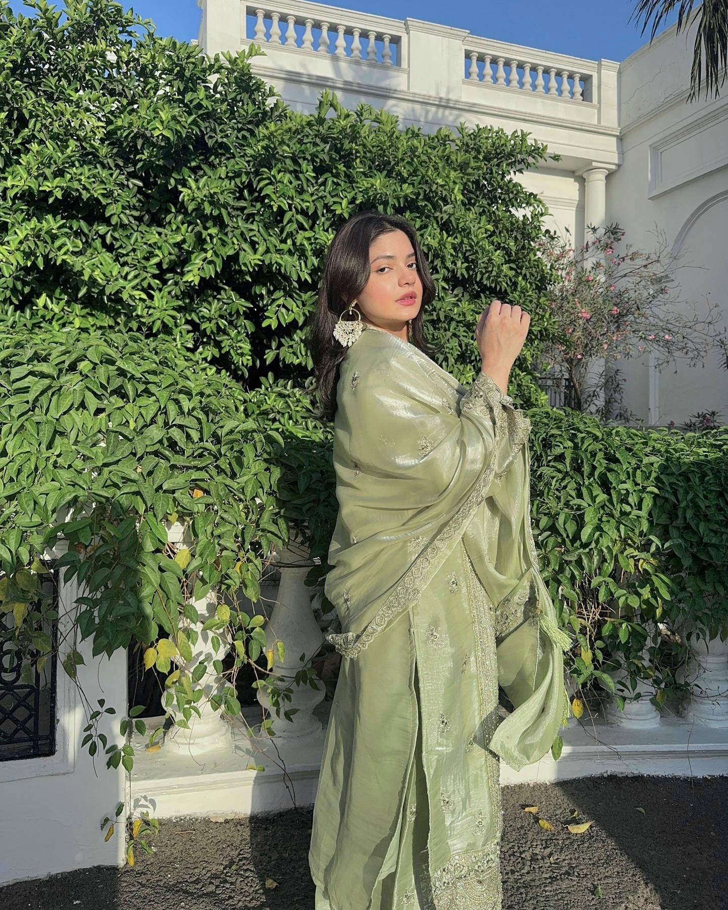 Elina Embellished Olive Green Embroidered Plazzo Set
