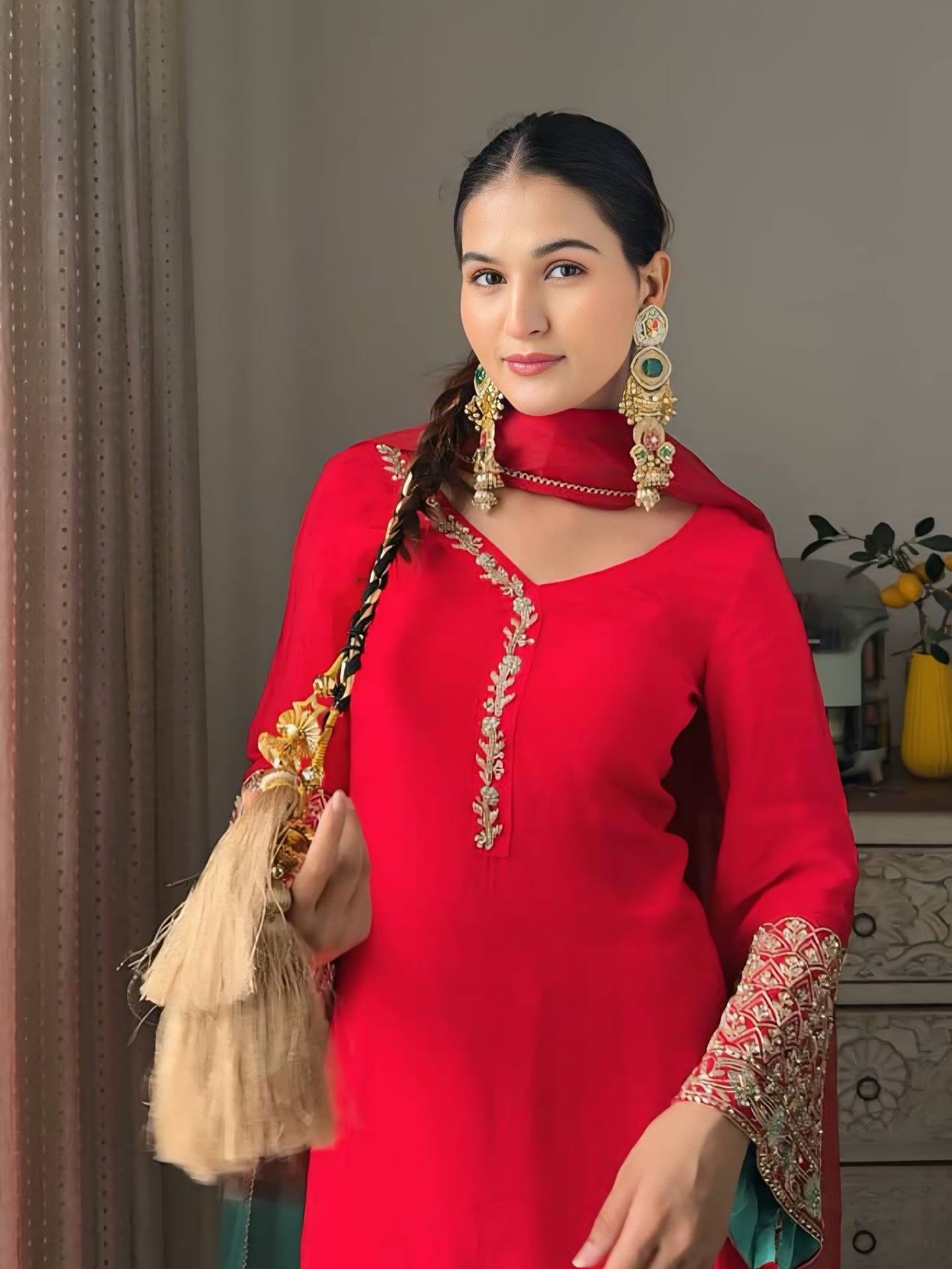 Zehra Ruby Red Embroidered Patiala Suit