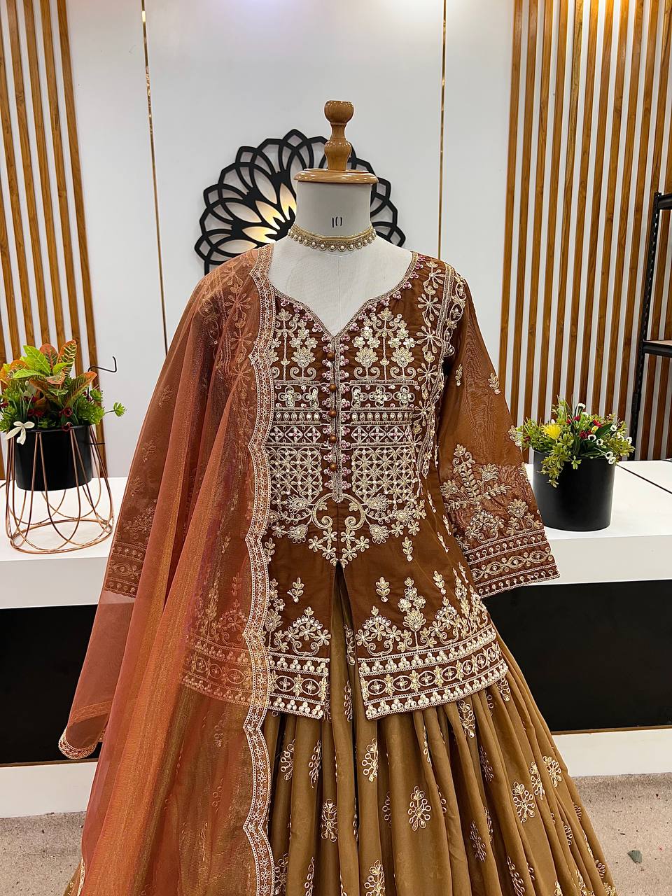 Rustic Jharoka Beads Handwork Coding Sequence Lahenga