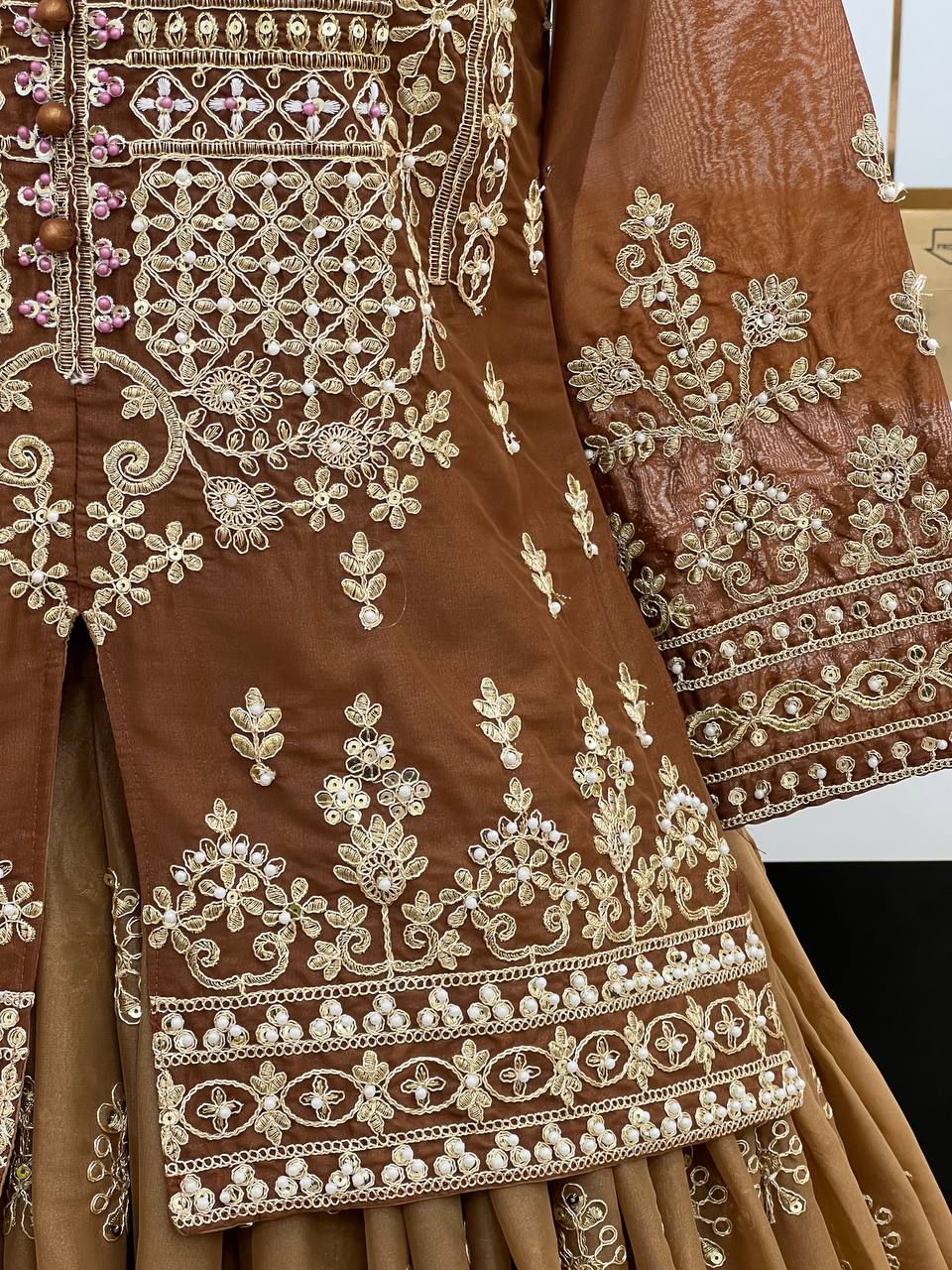 Rustic Jharoka Beads Handwork Coding Sequence Lahenga