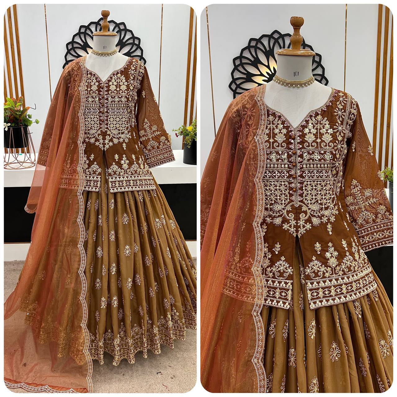 Rustic Jharoka Beads Handwork Coding Sequence Lahenga