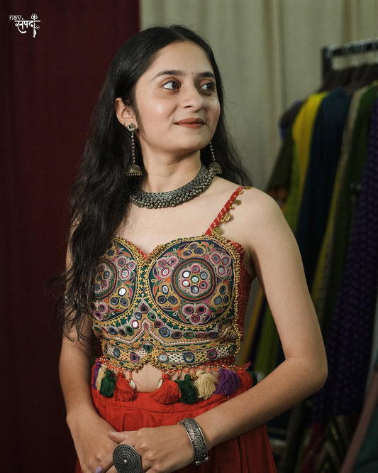 Royal Mirror Magic: Red Lehenga Set