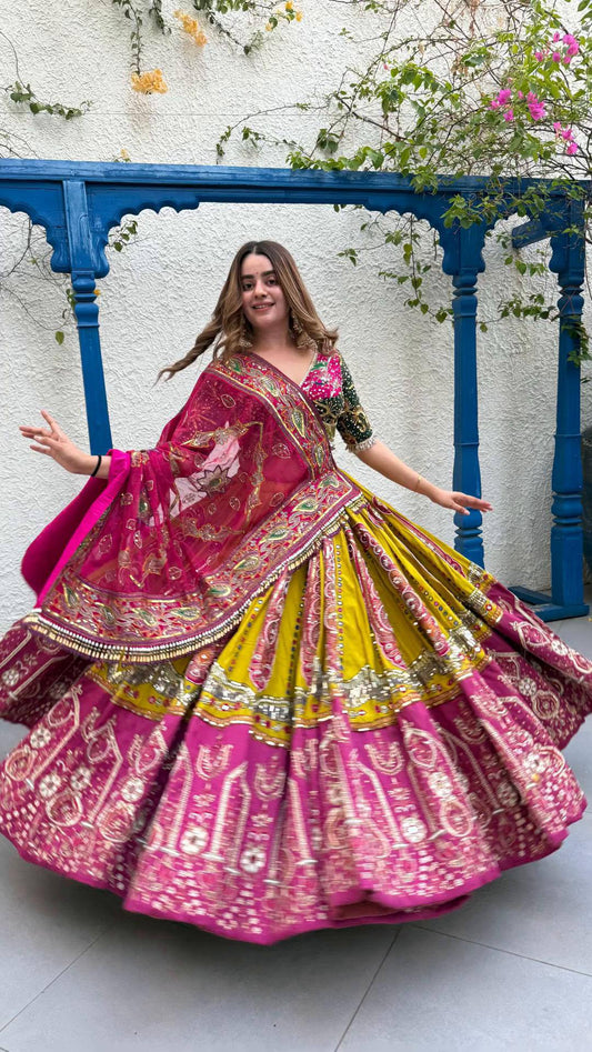 Banjaran Beauty Mustard & Rani Pink Navratri  Special Chaniya Choli