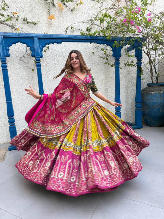 Banjaran Beauty Mustard & Rani Pink Navratri  Special Chaniya Choli