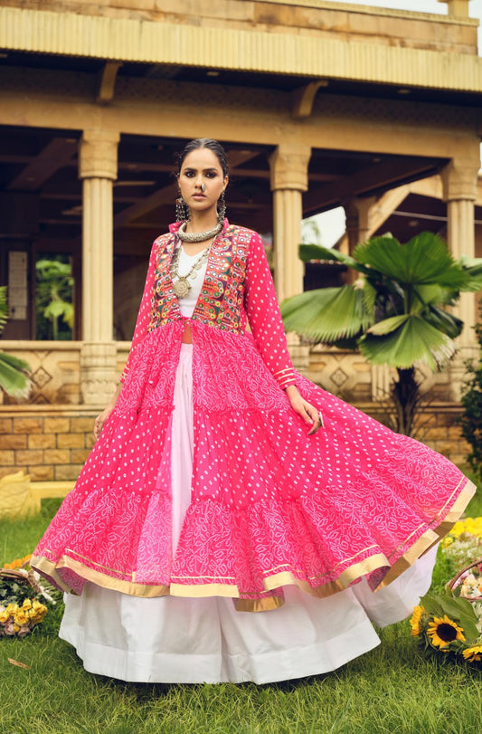 Folk Flares Ethnic Bandhani Shrug-Style Long Jacket