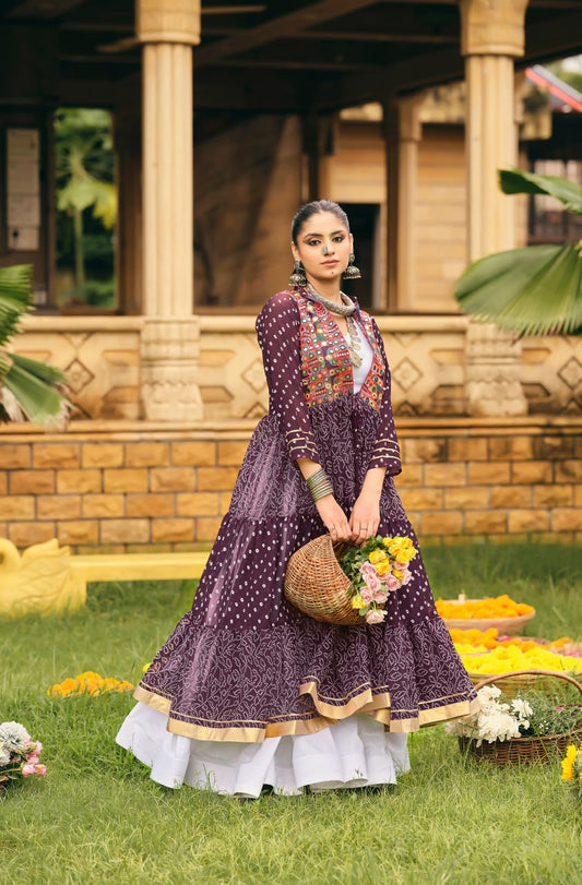 Folk Flares Ethnic Bandhani Shrug-Style Long Jacket