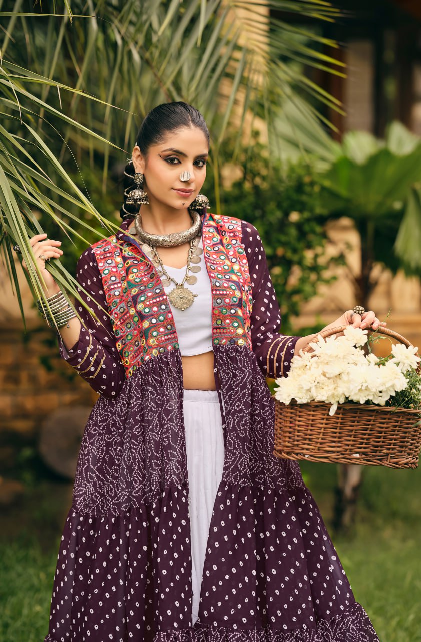 Folk Flares Ethnic Bandhani Shrug-Style Long Jacket