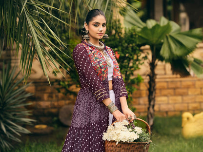 Folk Flares Ethnic Bandhani Shrug-Style Long Jacket
