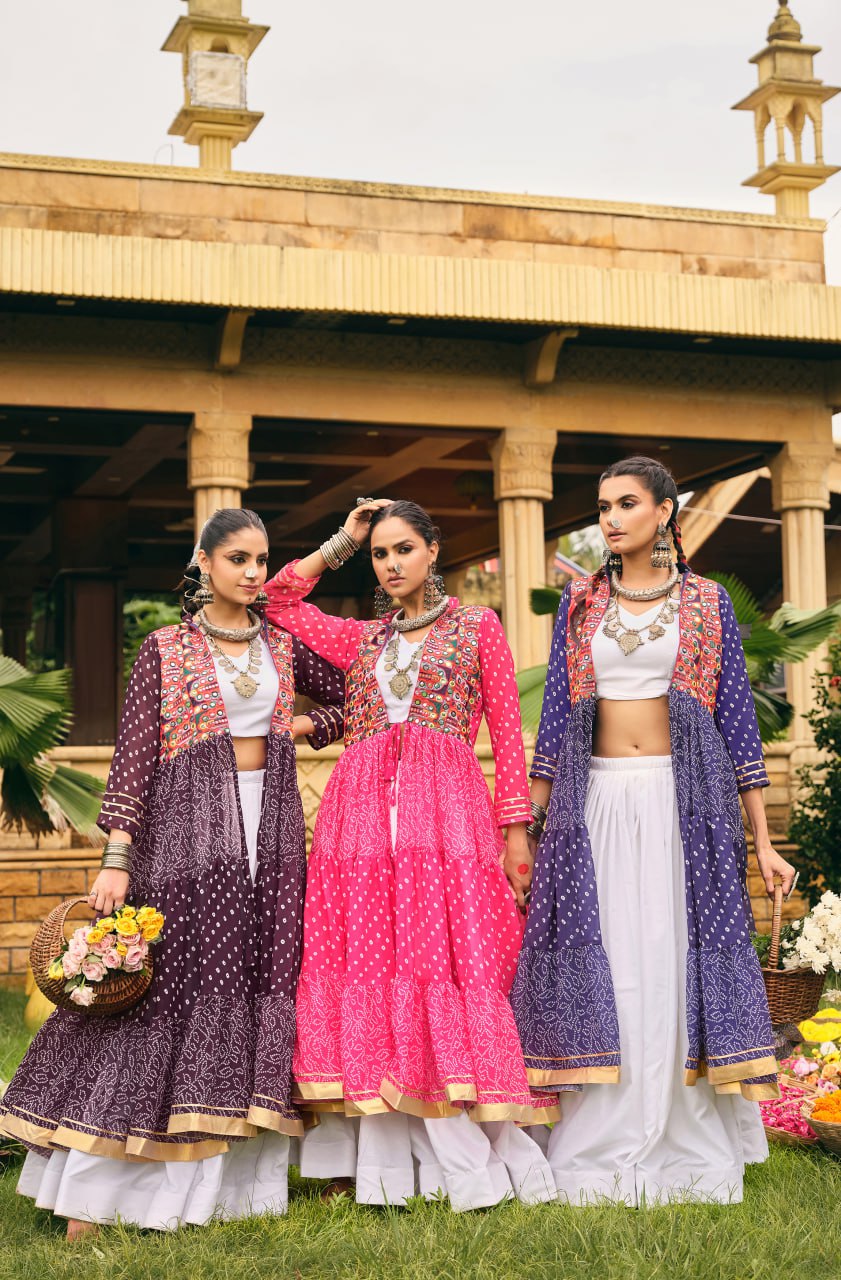 Folk Flares Ethnic Bandhani Shrug-Style Long Jacket