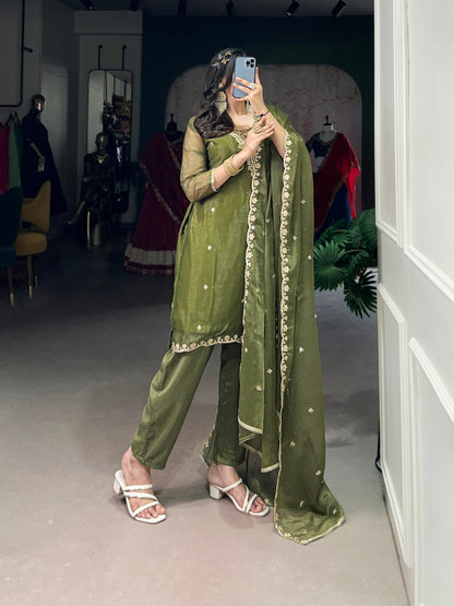 Royal Olive Sheer Charm Ethnic Wear Suit Set
