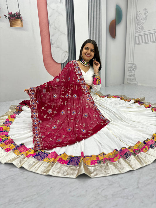 Navratri Glamour Elegant White Pure Cotton Lehenga Choli