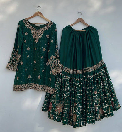 Noor e Zamreen Emerald Royalty Heavy Full Flair Work Sharara Set