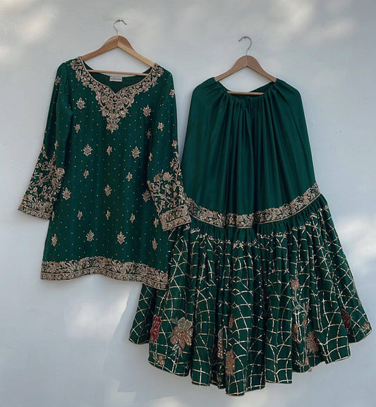Noor e Zamreen Emerald Royalty Heavy Full Flair Work Sharara Set