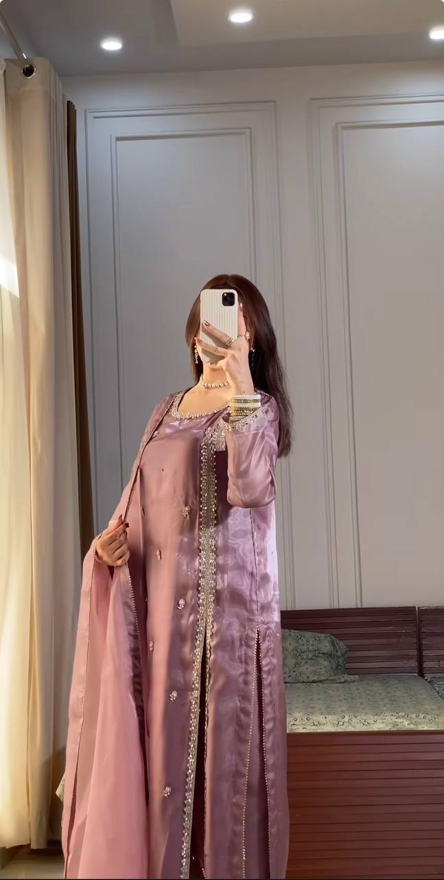 Gulnaar Designer Party Wear Look Pur jimmy choo Silk Top Plazzo & Dupatta Set