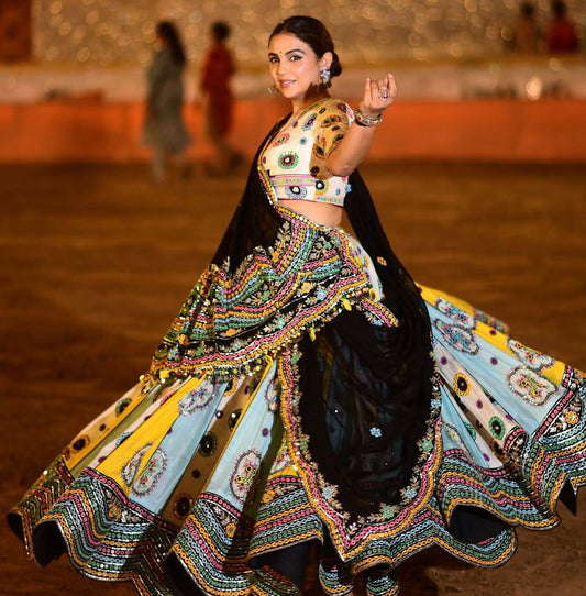 Mirror Work Muslin Delight Navratri Lehanga Choli Set