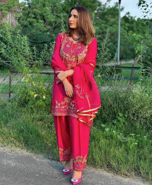 Blush of the Royals Radiant Pink Gota Work Suit Set