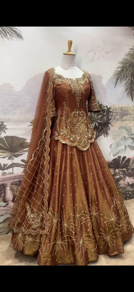 Rust & Royalty Threadwork and Celestial Motifs Lehenga Set