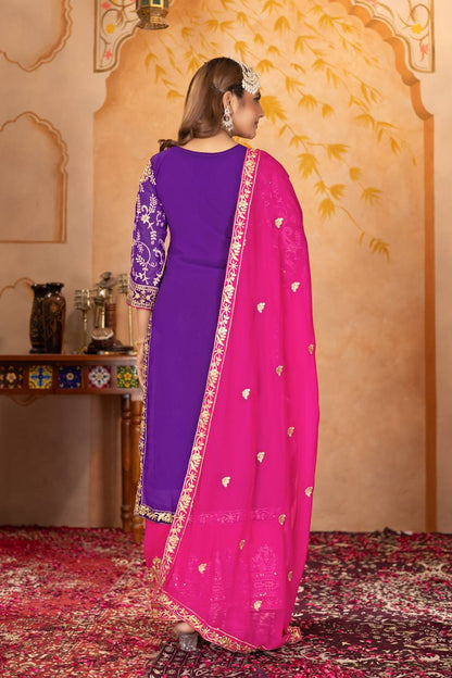 Punjabi Blossom New Designer Heavy Fuax Georgette Fancy Top With Plazzo Suit Set