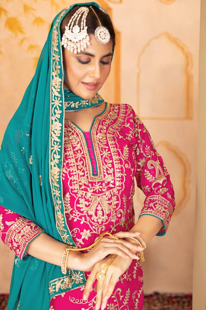 Punjabi Blossom New Designer Heavy Fuax Georgette Fancy Top With Plazzo Suit Set