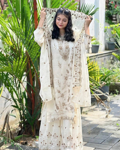 Aayat Charm  Minimal Gold Thread Embroidery Sharara