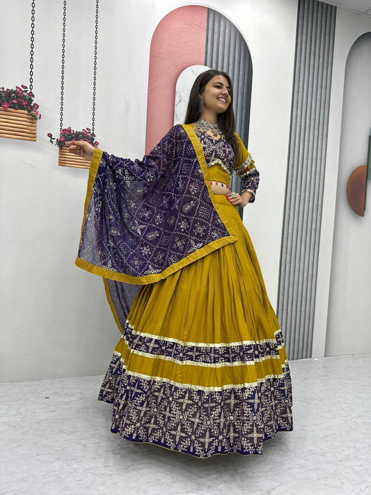Gulban Mustard Kalidar Lehenga with Bandhani Blouse & Dupatta