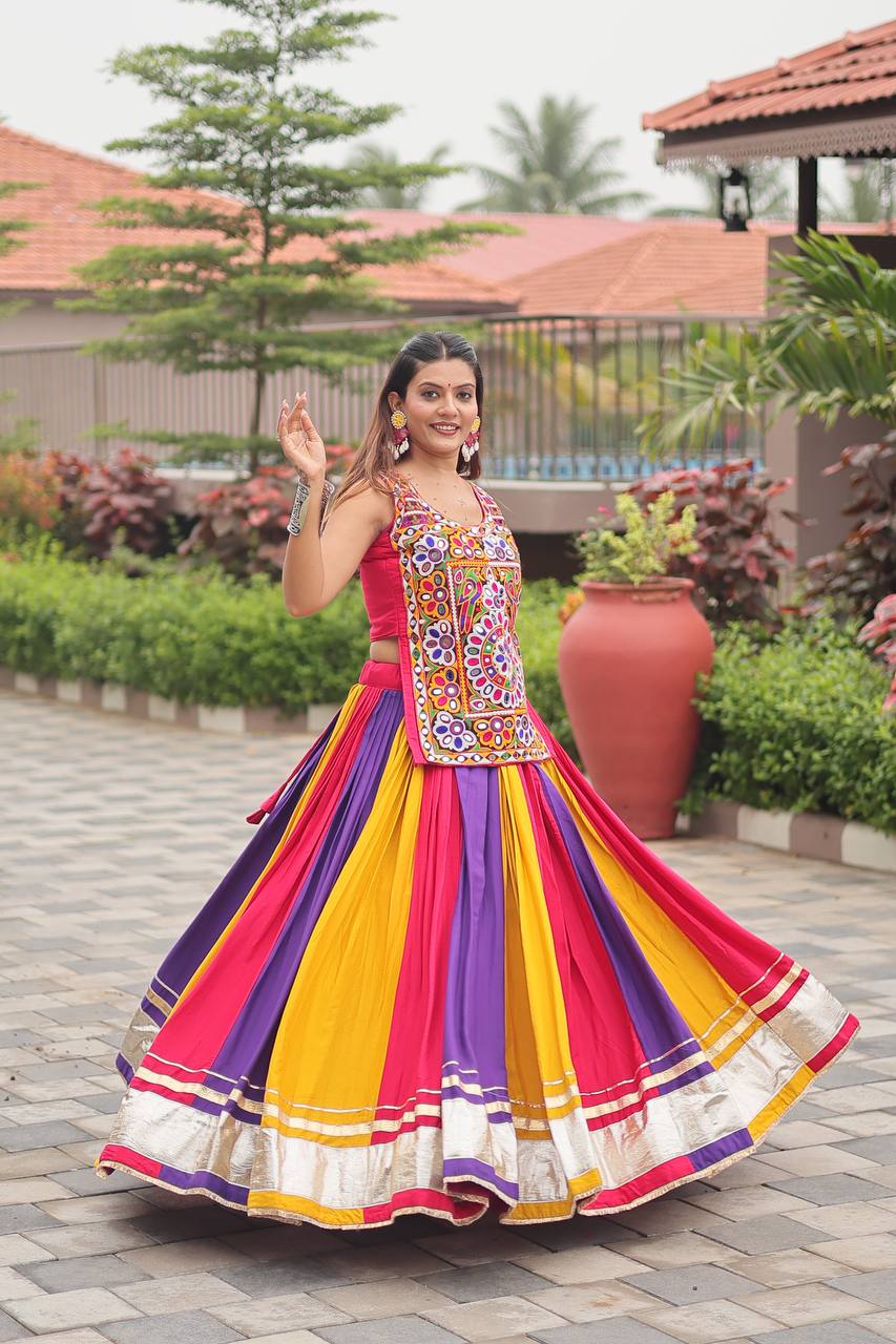 Rangdeep Garba Glow Multicolor Mirror Work with Traditional Kutchi Embroidery Lehenga Set