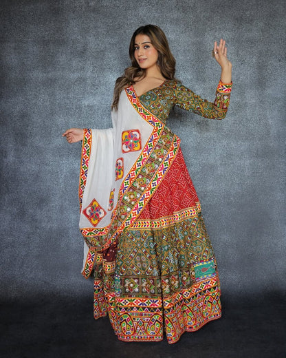 Nritya Traditional Mirror Embroidery with Flared Ghagra for Festive Twirls Lehenga
