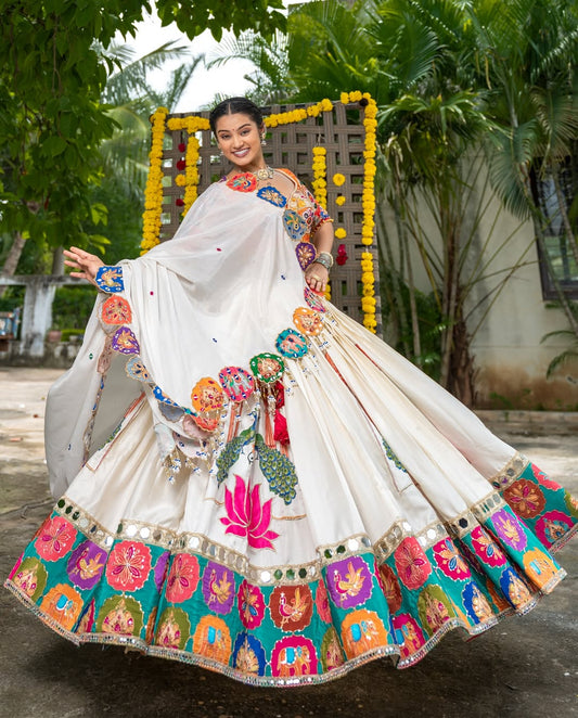 Navratri Rayon White Lehenga Choli With Dupatta