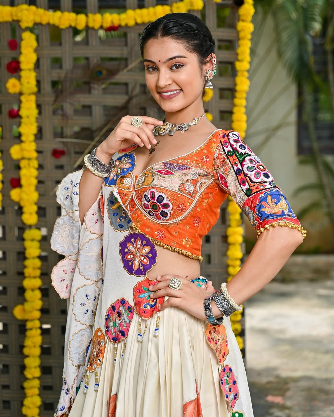 Navratri Rayon White Lehenga Choli With Dupatta