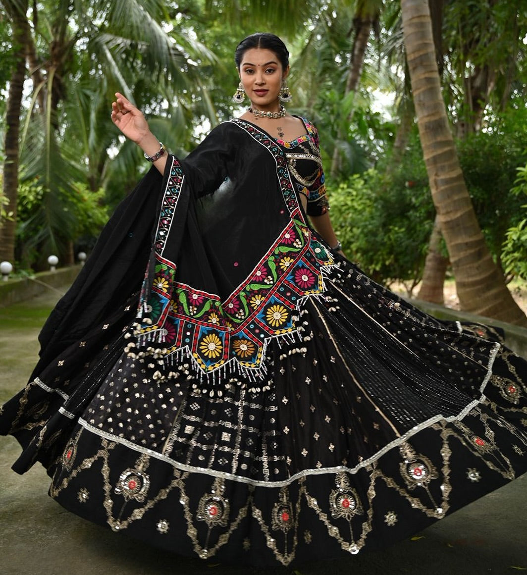 Royal Mirror Magic: Boho Black Lehenga Set