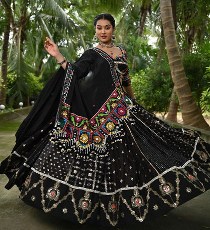 Royal Mirror Magic: Boho Black Lehenga Set