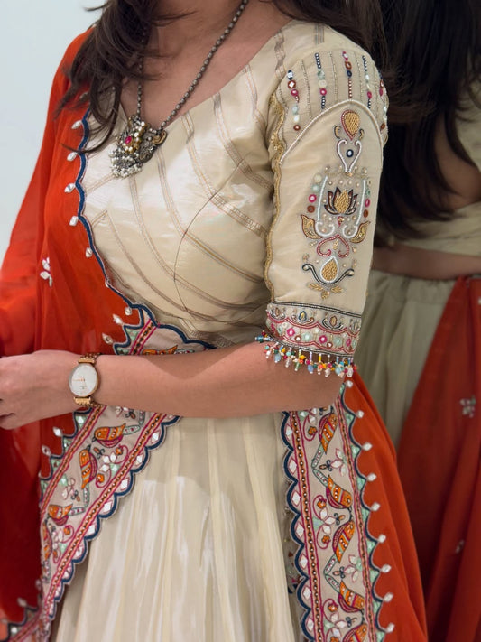 Noor-e-Rajputana Ivory & Rust Lehenga